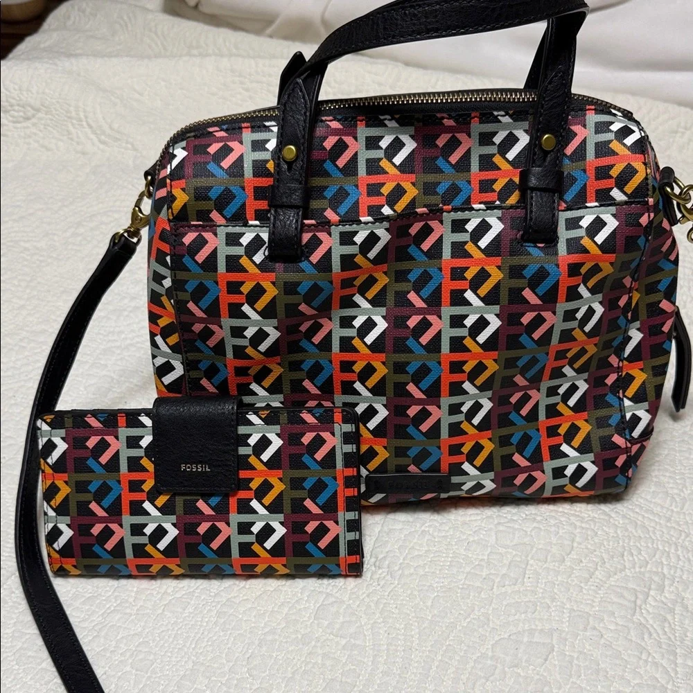 Fossil Colorful Patterned Handbag and Wallet Set